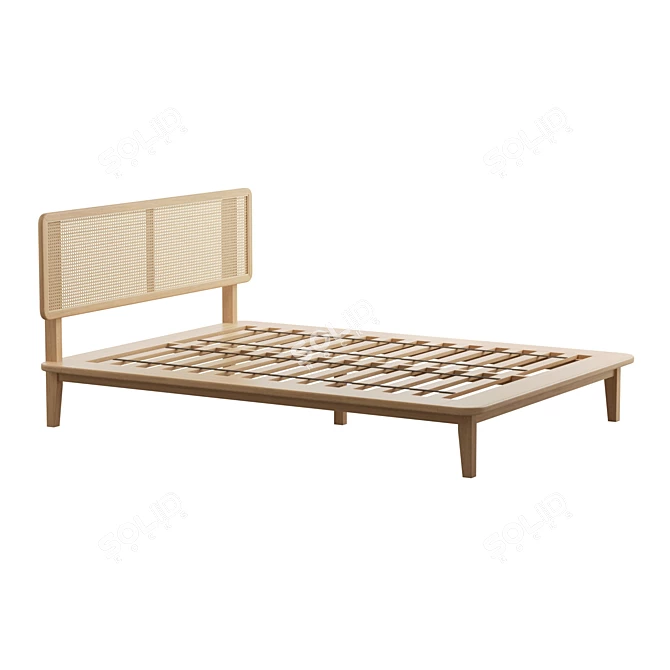 Rattan Headboard Platform Bed 3D model image 4