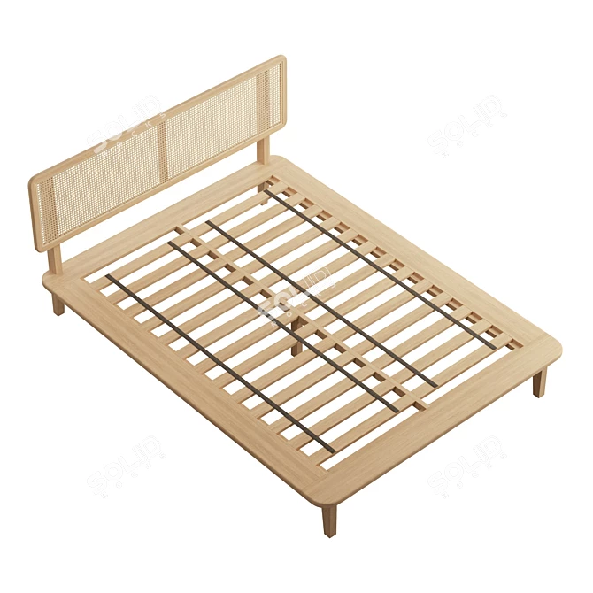 Rattan Headboard Platform Bed 3D model image 5