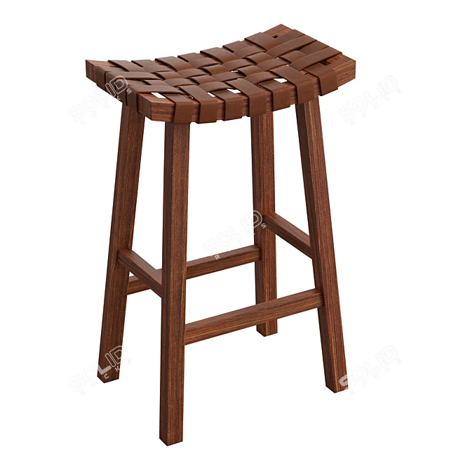 Leather Woven Basket Stool 3D model image 1