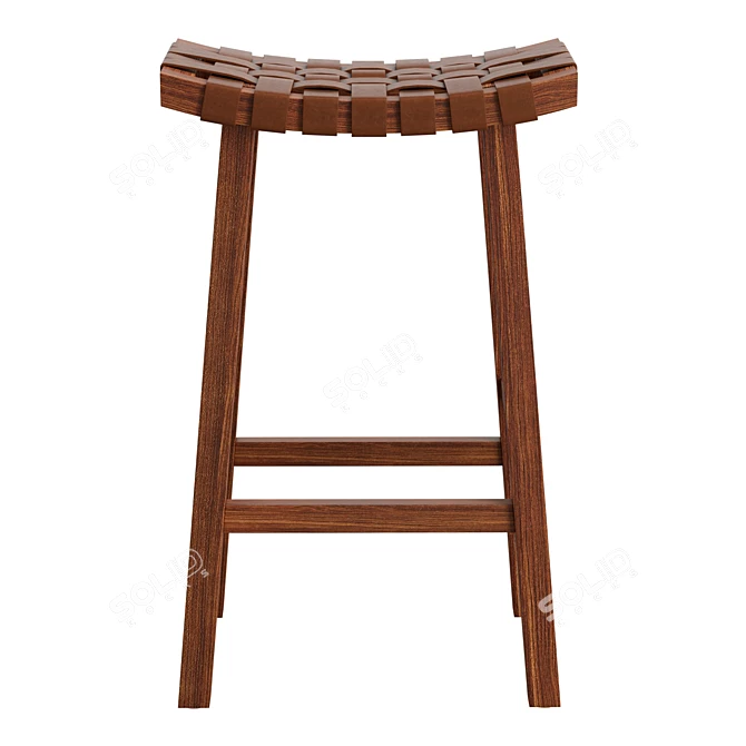 Leather Woven Basket Stool 3D model image 2