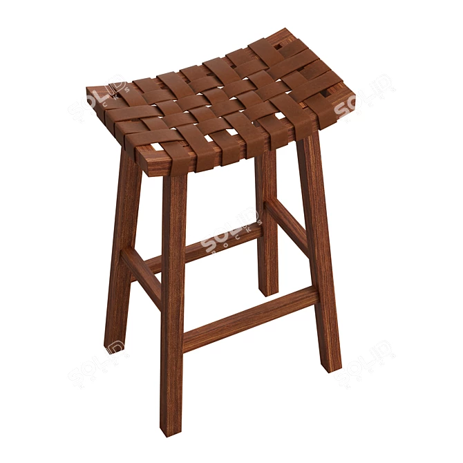 Leather Woven Basket Stool 3D model image 5