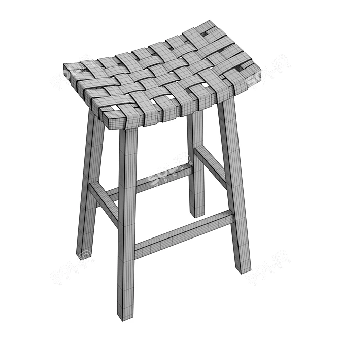 Leather Woven Basket Stool 3D model image 6