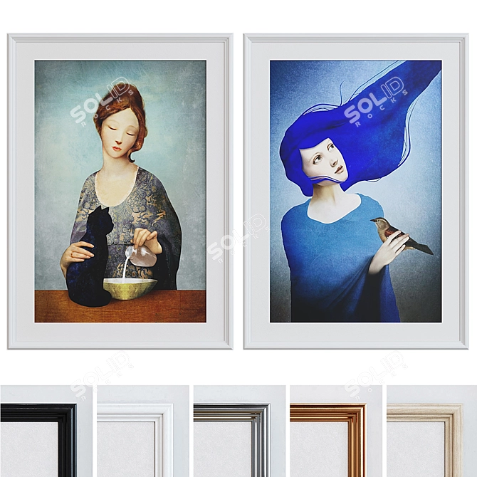 Modern Portrait Frame Set - 2 Frames 3D model image 1
