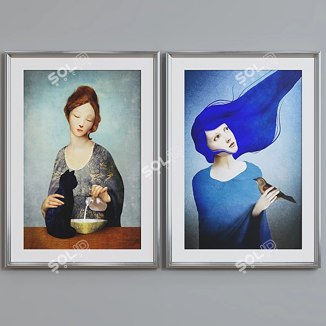 Modern Portrait Frame Set - 2 Frames 3D model image 3