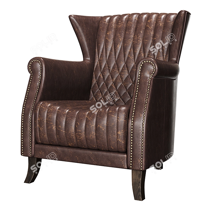 Vintage Style Brown Armchair - Coak Wood & Faux Leather 3D model image 1