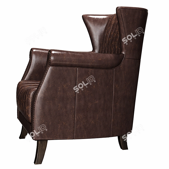 Vintage Style Brown Armchair - Coak Wood & Faux Leather 3D model image 2