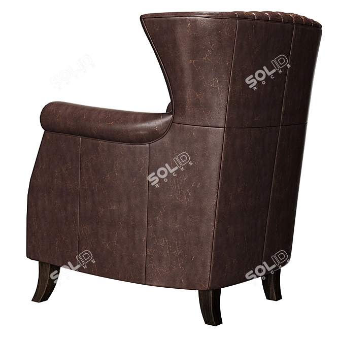 Vintage Style Brown Armchair - Coak Wood & Faux Leather 3D model image 3