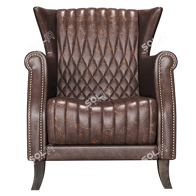 Vintage Style Brown Armchair - Coak Wood & Faux Leather 3D model image 4