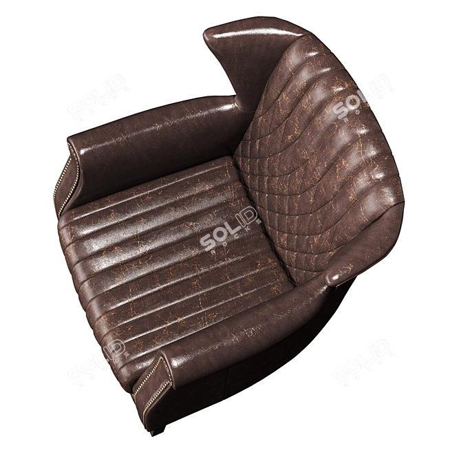 Vintage Style Brown Armchair - Coak Wood & Faux Leather 3D model image 5