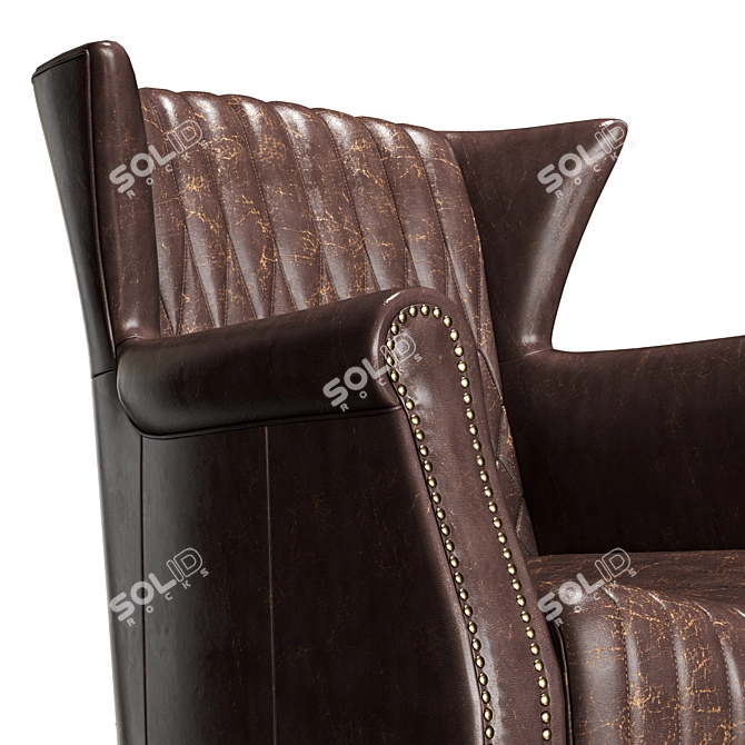 Vintage Style Brown Armchair - Coak Wood & Faux Leather 3D model image 6