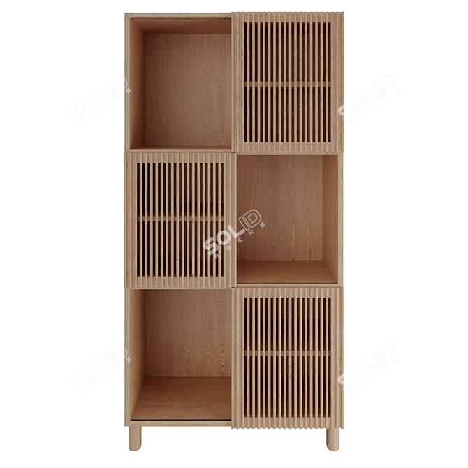 Solid Oak & Metal Shelf 3D model image 2