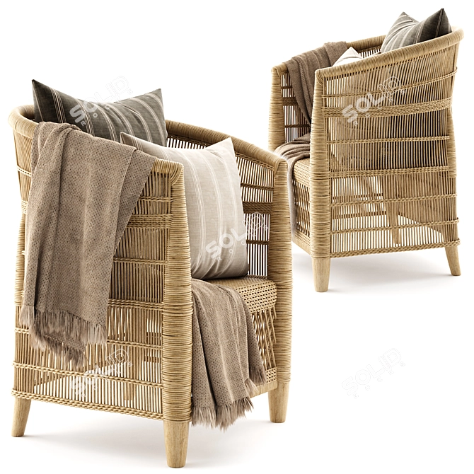 Authentic Malawi Rattan Armchair 3D model image 4