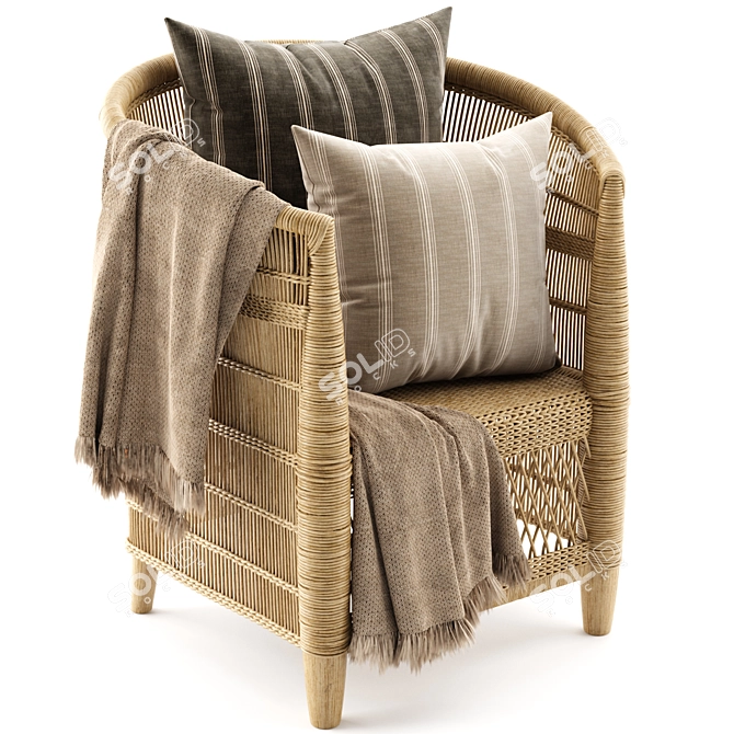 Authentic Malawi Rattan Armchair 3D model image 6