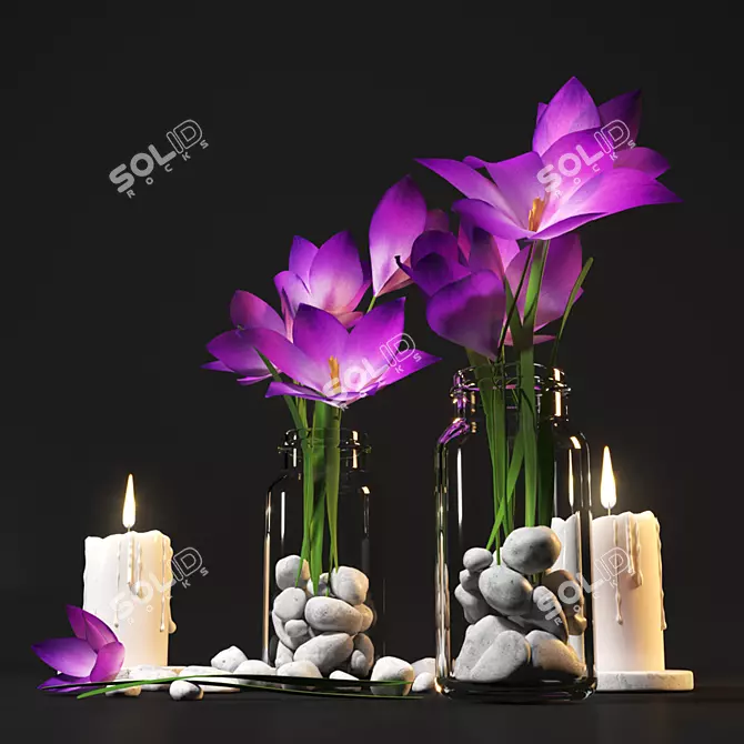 Crocuses in Glass Bottle 3D model image 2