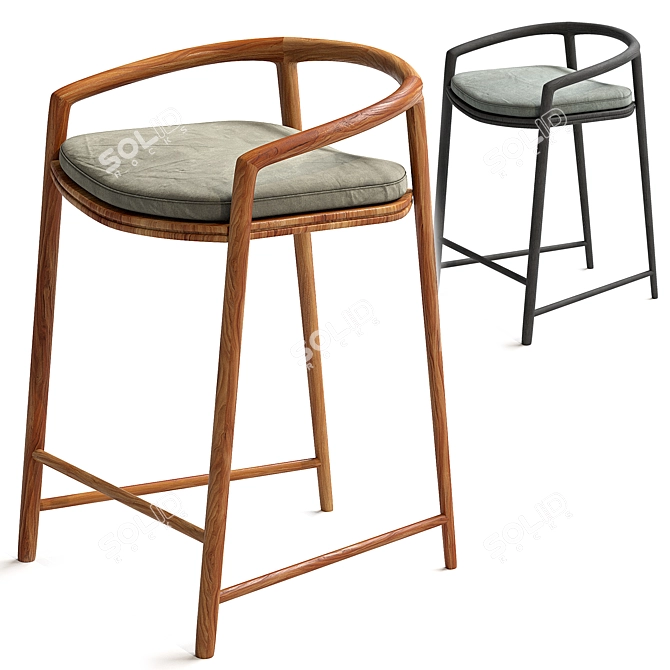 Solid Teak Barstool 3D Model 3D model image 2