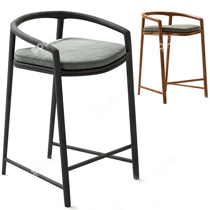 Solid Teak Barstool 3D Model 3D model image 3