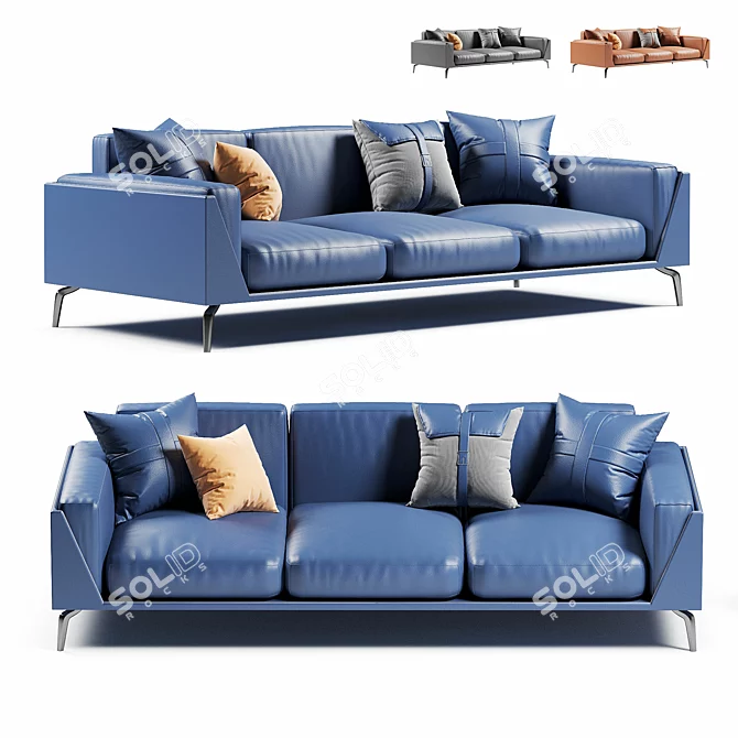 Francesca 3 Seater Leather Sofa 3D model image 1