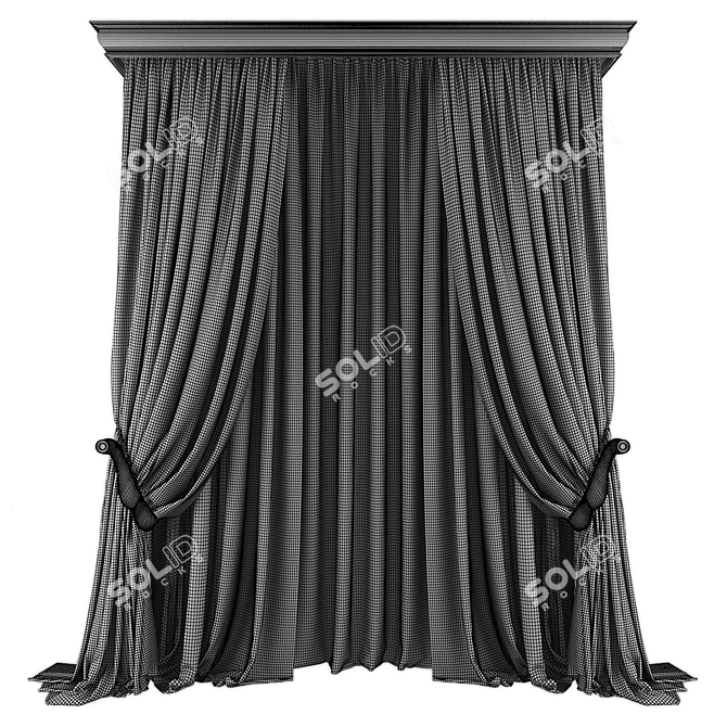 Elegant Curtains Set, Grey Floral 3D model image 2