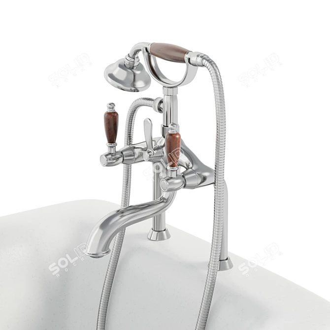 Vintage Freestanding Bath with Classic Mixer 3D model image 3