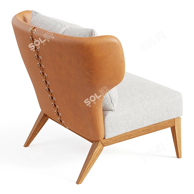 Teak & Leather Lounge Chair 3D model image 2