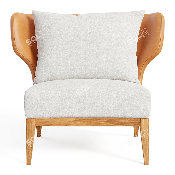 Teak & Leather Lounge Chair 3D model image 5