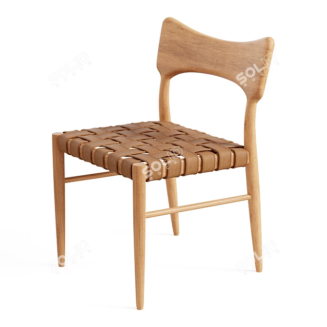 Saddle Leather Oak Dining Chair 3D model image 4