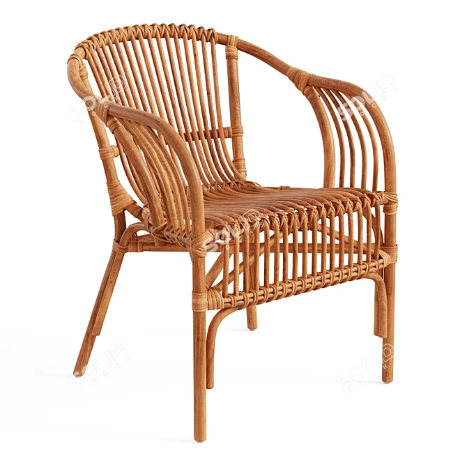 Colonial Rattan Curving Chair 3D model image 1