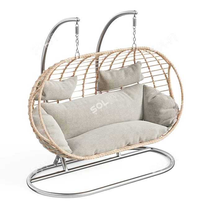 Double Hanging Chair Set - Grey & Cream 3D model image 1