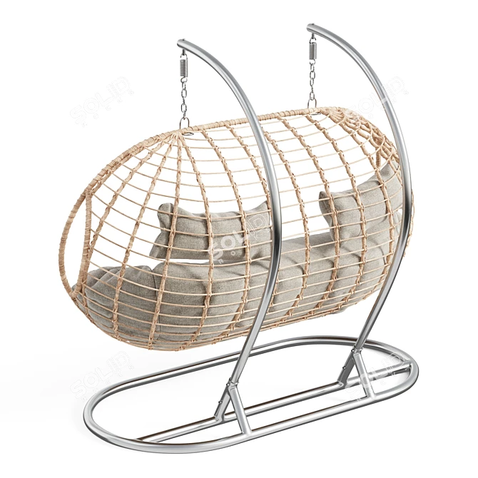 Double Hanging Chair Set - Grey & Cream 3D model image 2