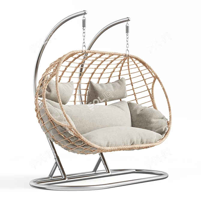 Double Hanging Chair Set - Grey & Cream 3D model image 3