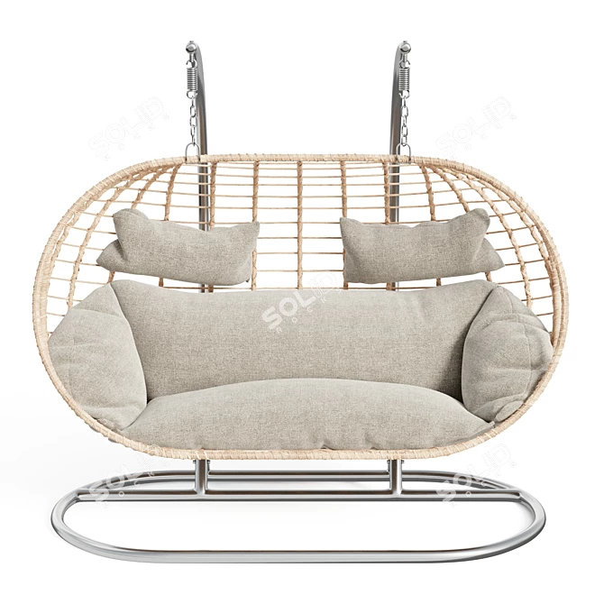Double Hanging Chair Set - Grey & Cream 3D model image 5