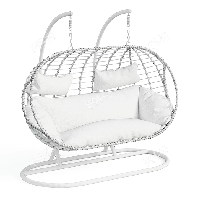 Double Hanging Chair Set - Grey & Cream 3D model image 6