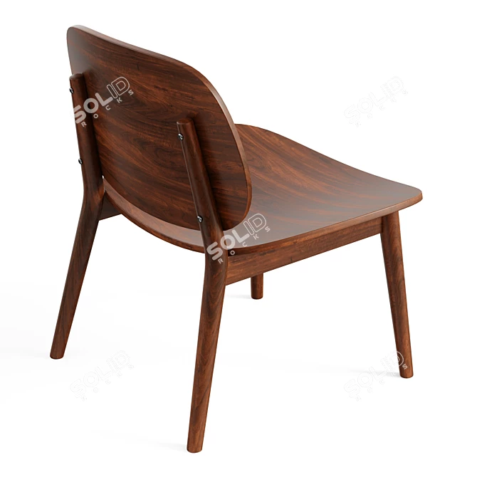 Mid-Century Rubberwood Lounge Chairs 3D model image 2