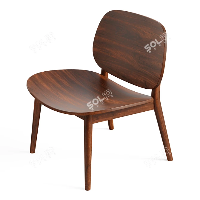 Mid-Century Rubberwood Lounge Chairs 3D model image 4
