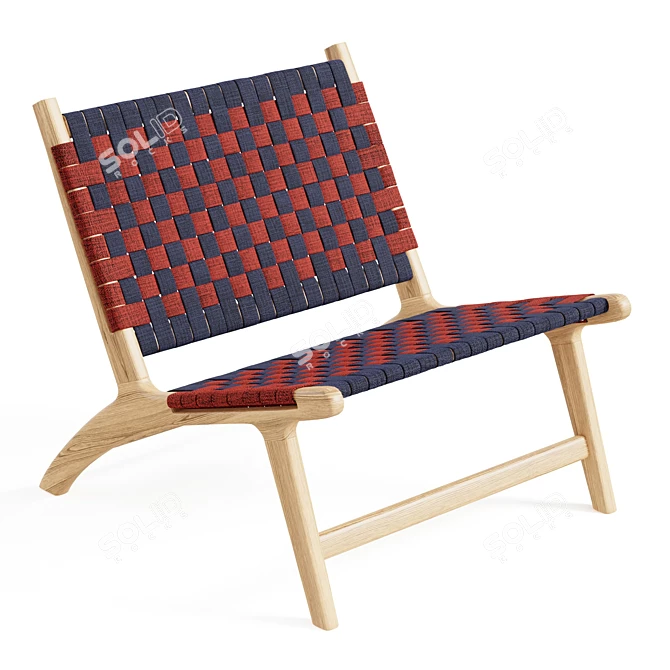 Modern French Checkered Oak Chair 3D model image 1