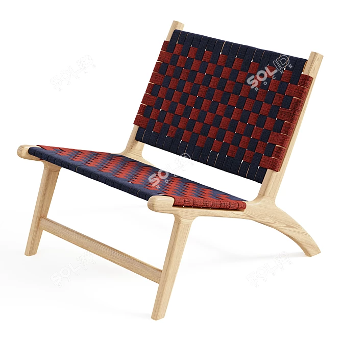 Modern French Checkered Oak Chair 3D model image 4