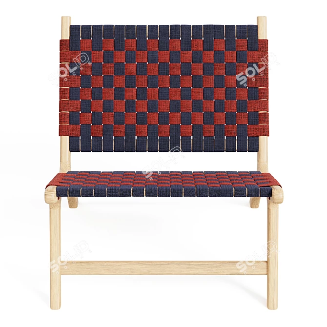 Modern French Checkered Oak Chair 3D model image 5