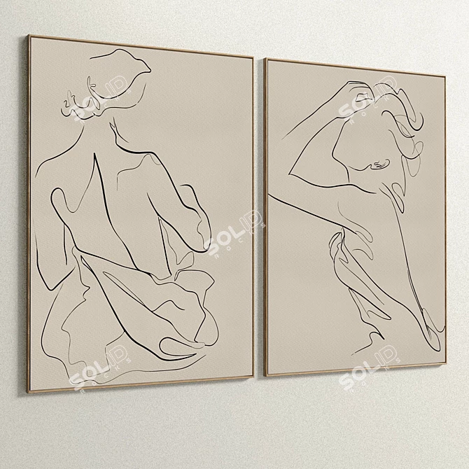 Plaster Dual Photo Frame Set 3D model image 4