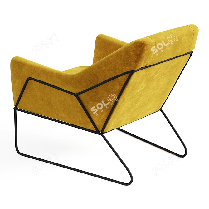 Mustard Velvet Metal Framed Armchair 3D model image 3