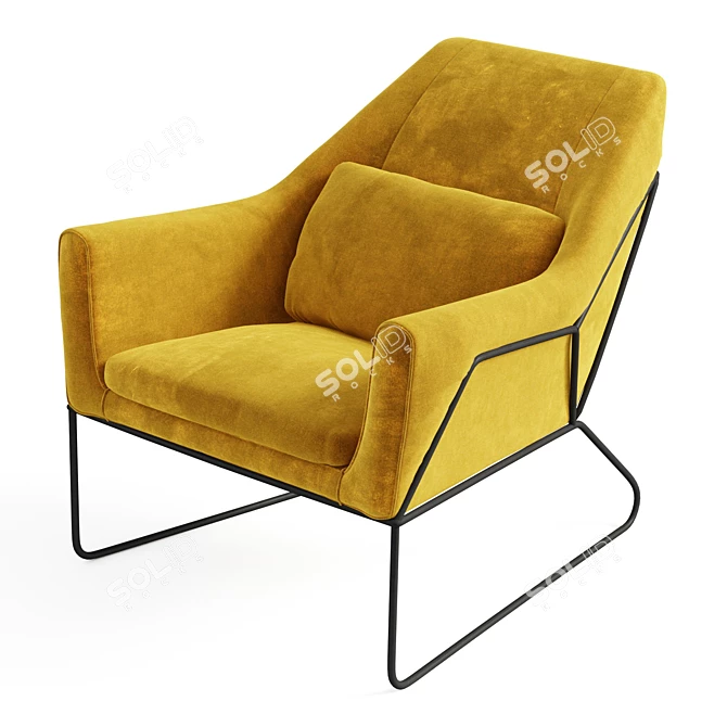 Mustard Velvet Metal Framed Armchair 3D model image 4