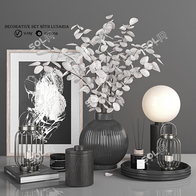 Decorative Set 19 Lunaria Bouquet 3D model image 1