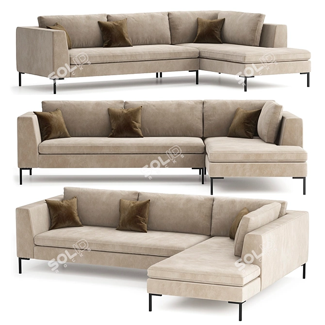 Modern Dark Green Corner Sofa 3D model image 1