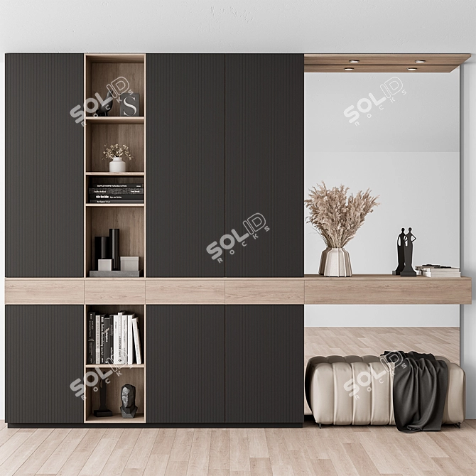 Modern Black Wood Entryway 3D model image 1