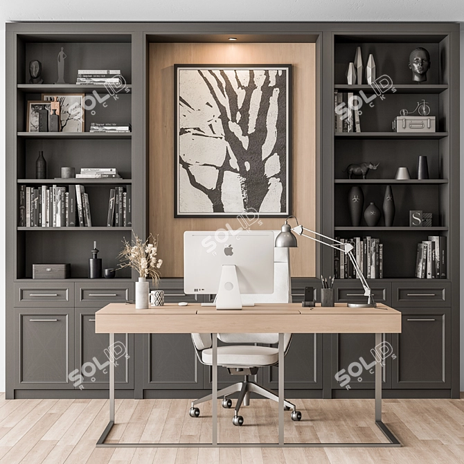 Gray Home Office Furniture Set 3D model image 1