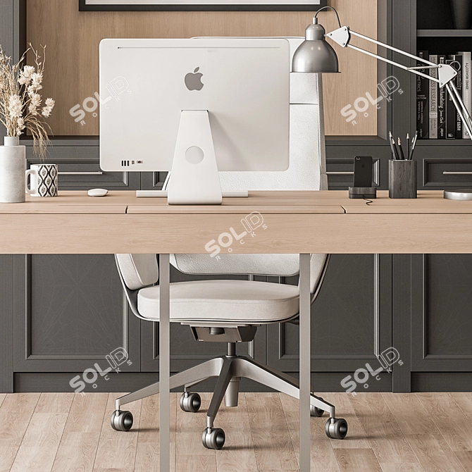 Gray Home Office Furniture Set 3D model image 5