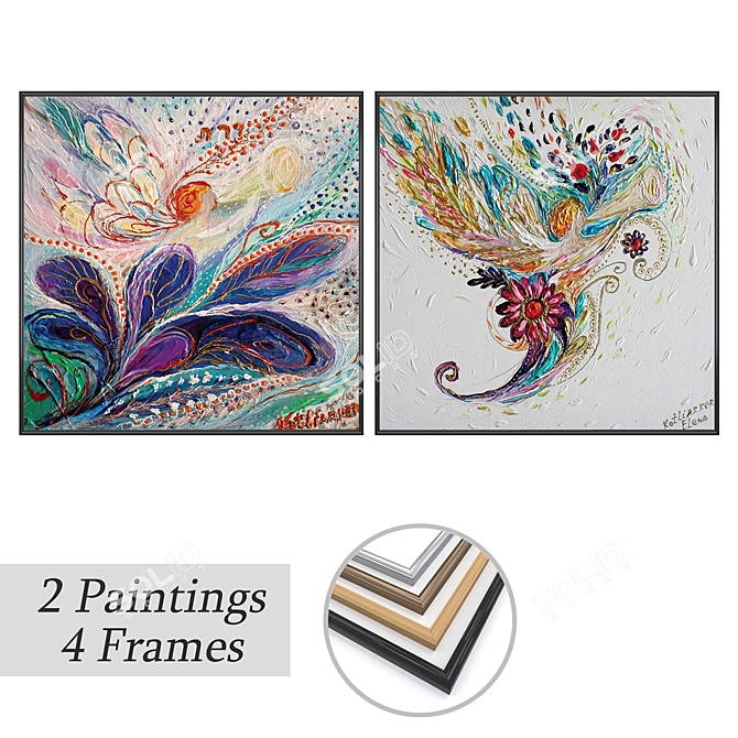 Modern Artwork Set with Frames 3D model image 1