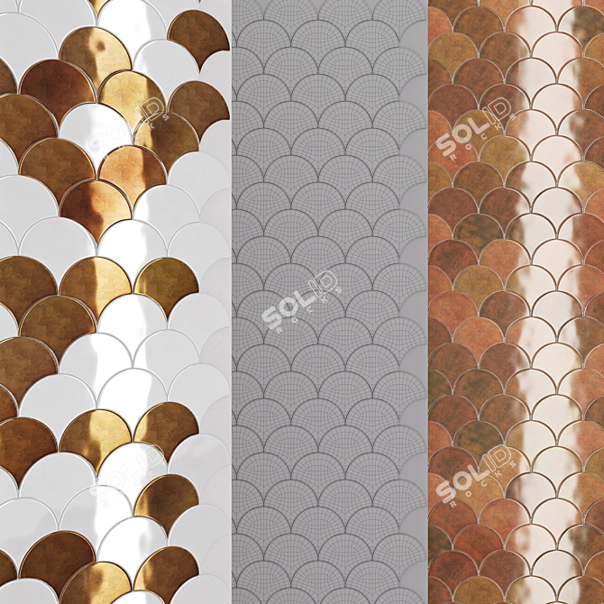 Fish Scale Ceramic Tile Collection 3D model image 2