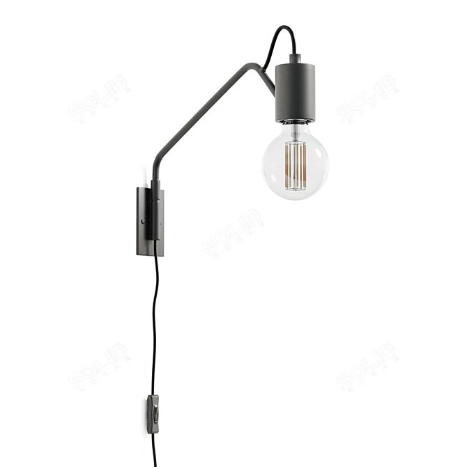 Modern Black Swing Arm Wall Lamp 3D model image 4