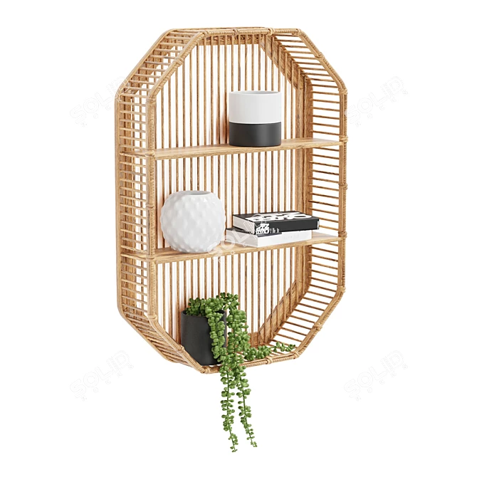 Boho Chic Bamboo Wall Shelf 3D model image 1