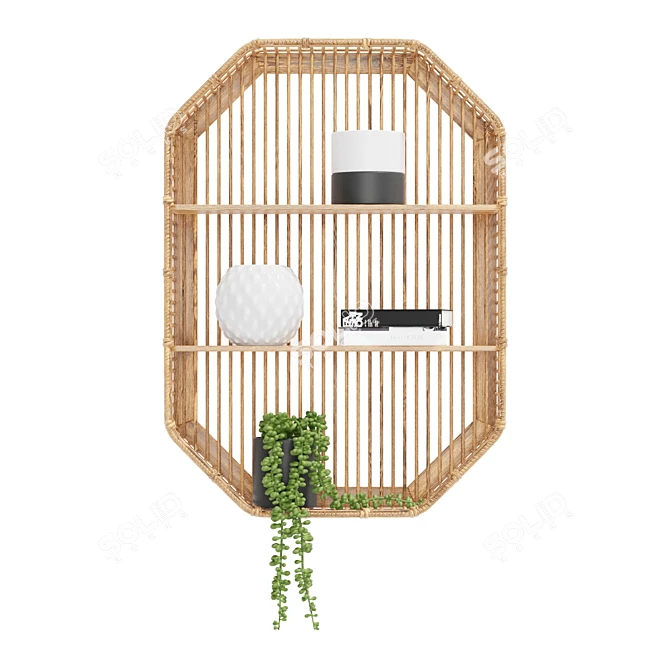 Boho Chic Bamboo Wall Shelf 3D model image 2